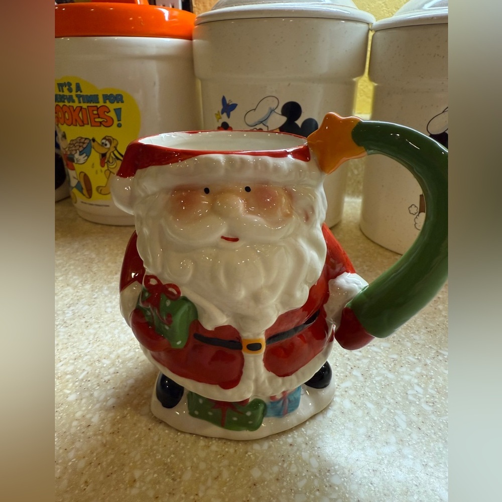 Vintage Pier 1 Santa Claus Holiday Mug Christmas Coffee Cup Red White Green
